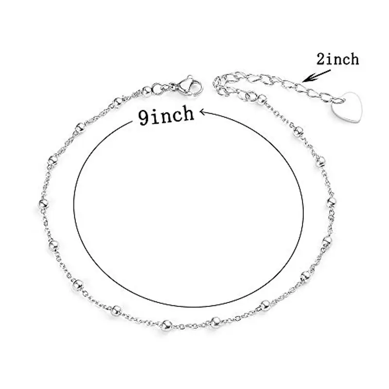 VU100 - Cavigliera regolabile con perline a forma di sfera, per donne e ragazze e Acciaio inossidabile, colore: Silver, cod. DJT005Y miniatura 2