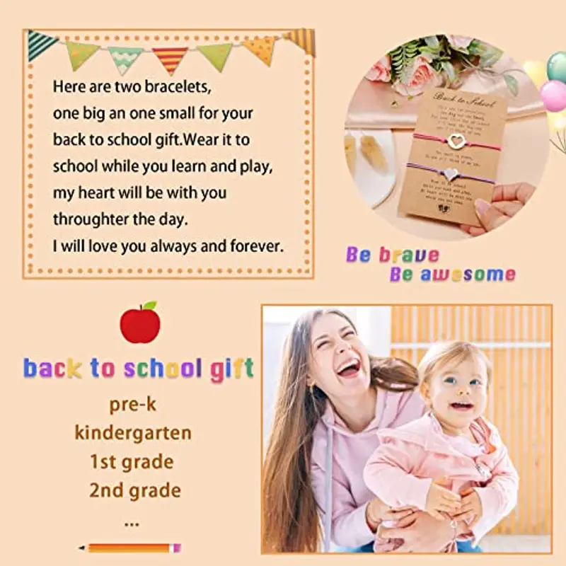 VU100 Regalo di 2 pezzi per il ritorno a scuola, regalo per il primo giorno di scuola, adorabile braccialetto per miniatura 2
