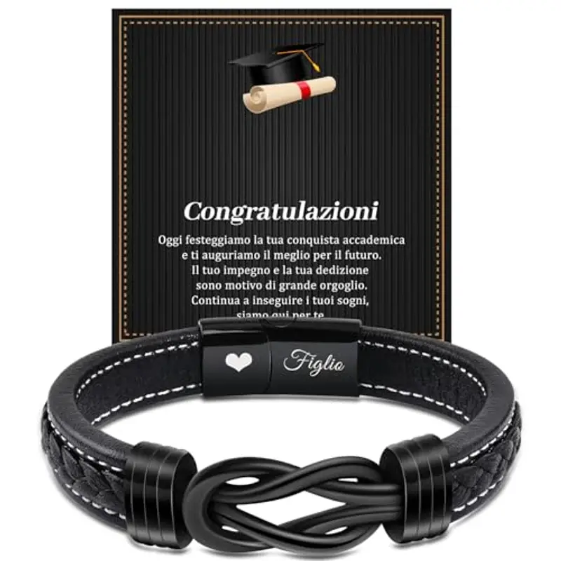 VU100 Regalo per Figlio Bracciale per Figlio Regalo di Laurea per il Figlio Bracciale in pelle da Uomo per il Figlio Regalo Ispiratore Regalo di Compleanno per il Ragazzo (21cm)
