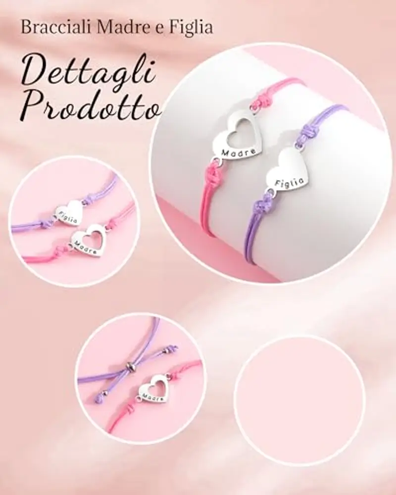 VU100 Regalo per la Festa della Mamma e del Compleanno - Bracciale in Acciaio Inox a Forma di Cuore per Madre e Figlia miniatura 2