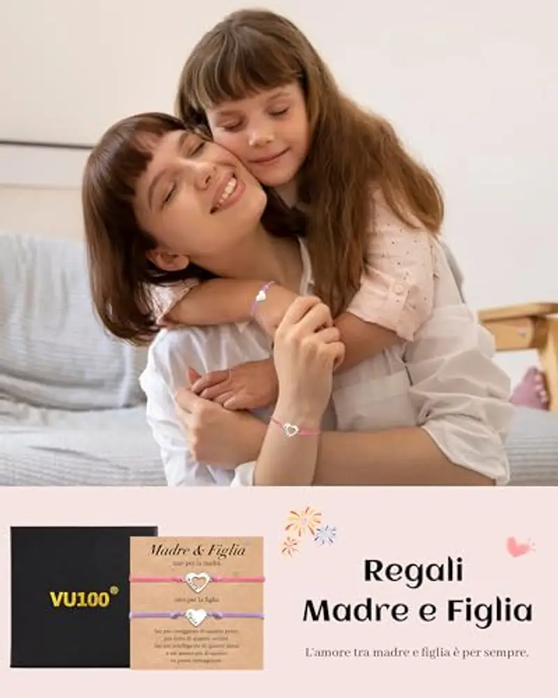 VU100 Regalo per la Festa della Mamma e del Compleanno - Bracciale in Acciaio Inox a Forma di Cuore per Madre e Figlia miniatura 3