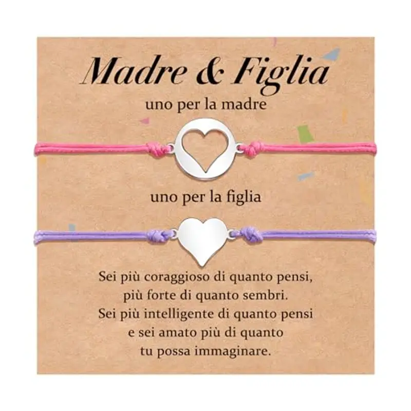 VU100 Regalo per Mamma Figlia Bracciale Madre Figlia Regalo per la Festa della Mamma Bracciale in Acciaio Inox a Forma