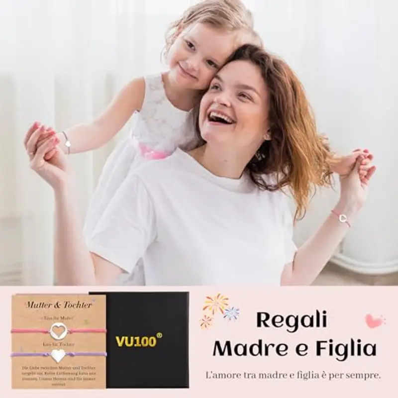 VU100 Regalo per Mamma Figlia Bracciale Madre Figlia Regalo per la Festa della Mamma Bracciale in Acciaio Inox a Forma miniatura 3