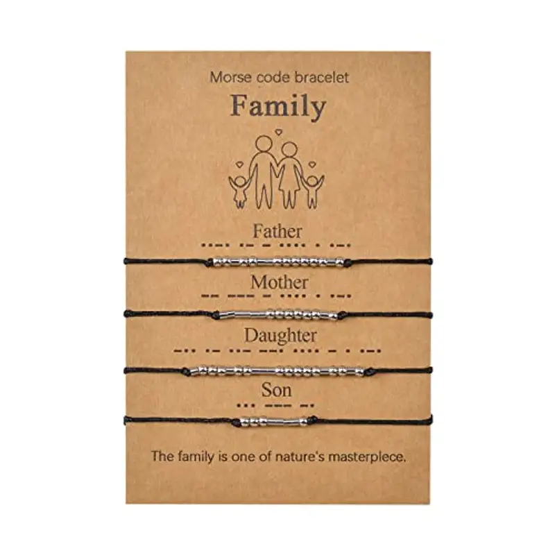 VU100 Set di 2/4 bracciale Morse codice festa del papà regalo gioielli regalo regolabile dimensione festa del papà regalo misura regolabile fatto a mano per membro della famiglia 24 centimeters