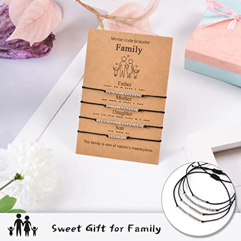 VU100 Set di 2/4 bracciale Morse codice festa del papà regalo gioielli regalo regolabile dimensione festa del papà regalo misura regolabile fatto a mano per membro della famiglia 24 centimeters miniatura 2