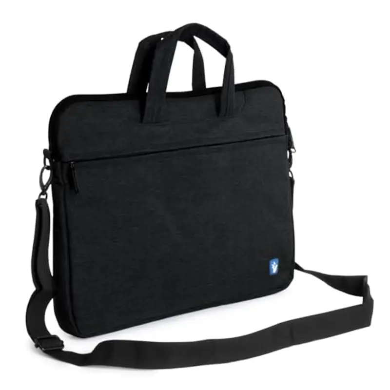 VulTech Borsa Tracolla Laptop 15-15,6", Custodia PC Compatibile con MacBook Pro/Air, HP, Lenovo, Dell, Asus – Vano Imbottito, Tasca Frontale, Fascia per Trolley, Tracolla Rimovibile, Nero