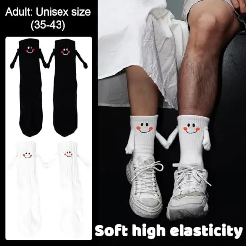 VURYAPI 2 paia di Coppia che si tiene per mano Calzini, calzini for coppia divertenti mano nella mano, Calzini per miniatura 3
