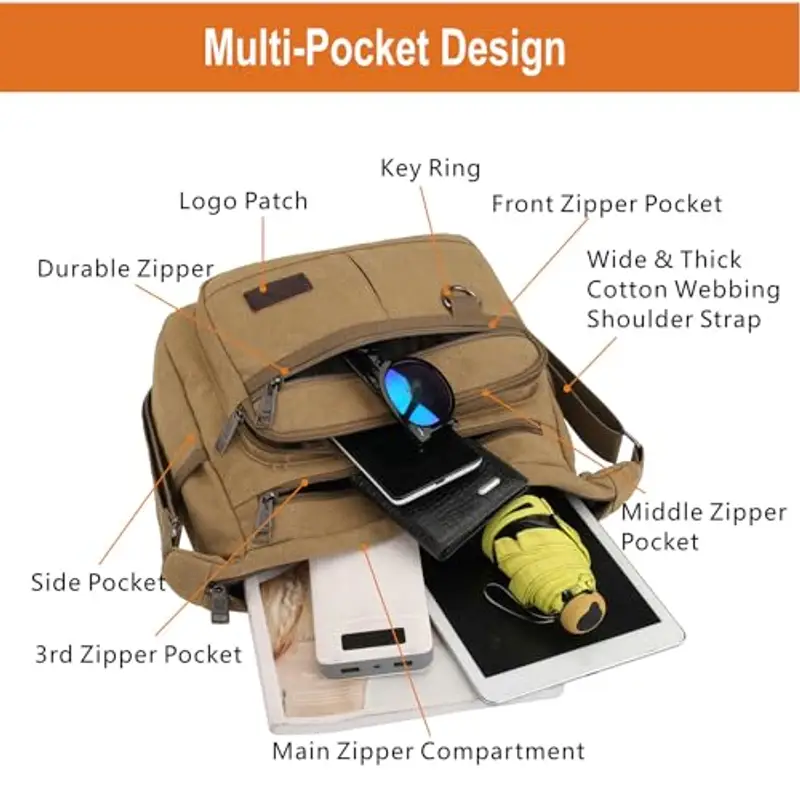 W&G traveler Borse Messenger in tela, borsa valigetta Portatile Computer, Borsetta Corriere Commuter per 13, 3 pollici miniatura 3