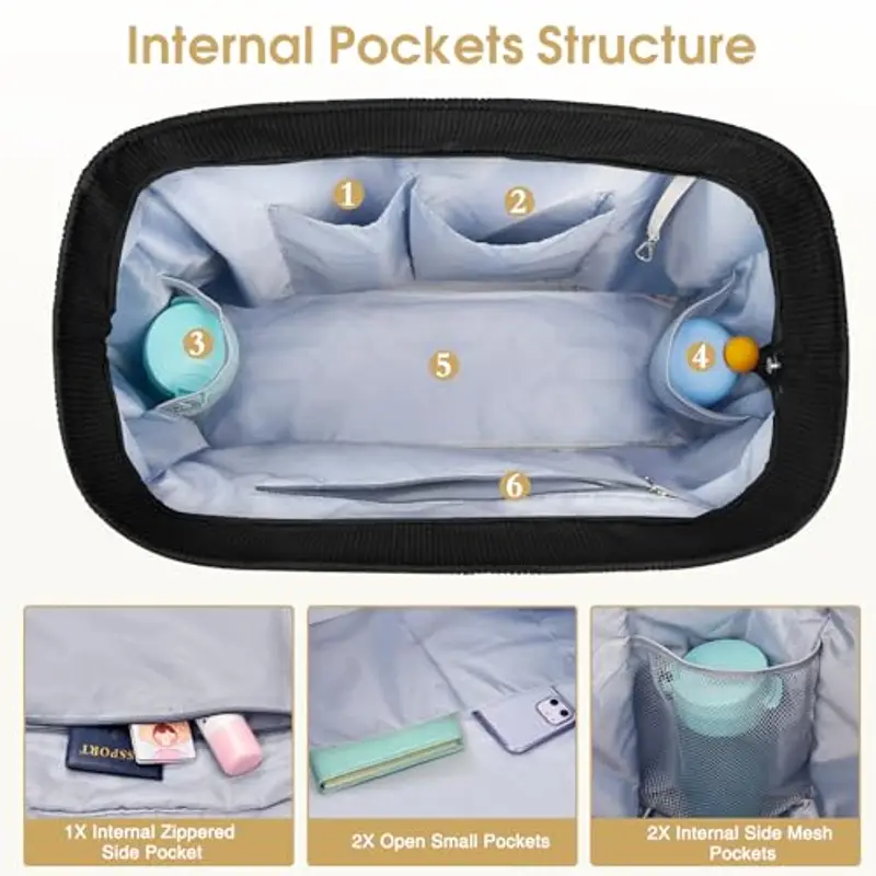 WACCET Borsa Mare Donna Grande, Borsa Spiaggia Donna Impermeabile con Zip Borsa Mare Grande XXL Famiglia 50L Pieghevole Leggera Borsa Beach Tote Bag per Spiaggia, Viaggio, Vacanza, Piscina miniatura 2