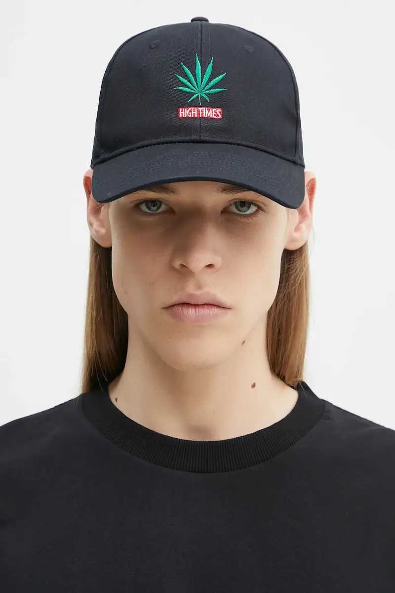 berretto da baseball in cotone Hightimes colore nero con applicazione HIGHTIMES-WM-CP03