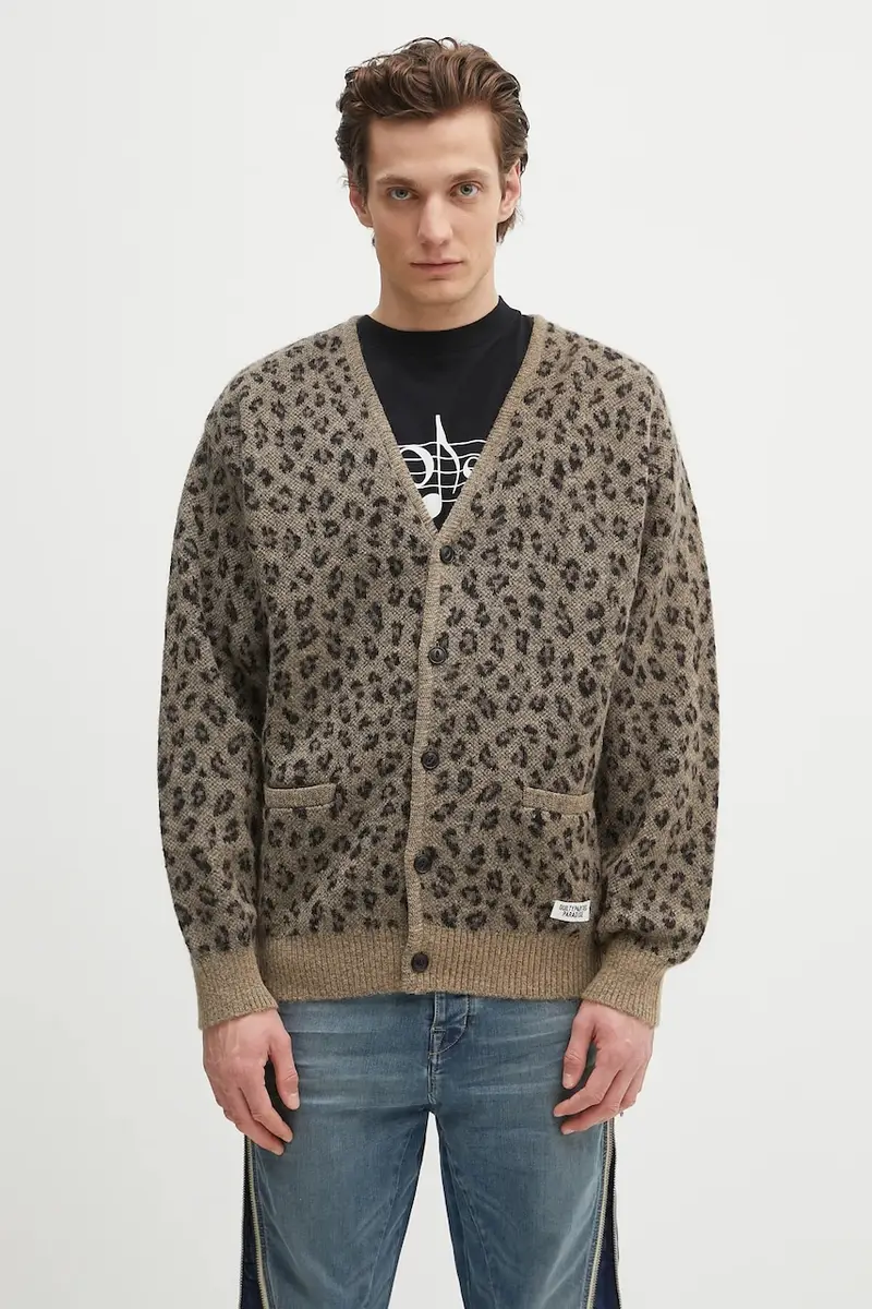 cardigan in lana Leopard Mohair colore marrone 24FW-WMK-KN12