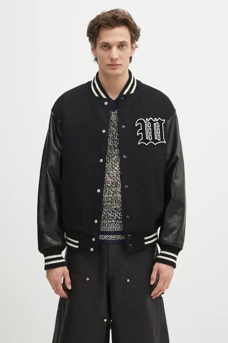 giacca bomber in lana Leather Varsity colore nero 24FW-WMO-BL16