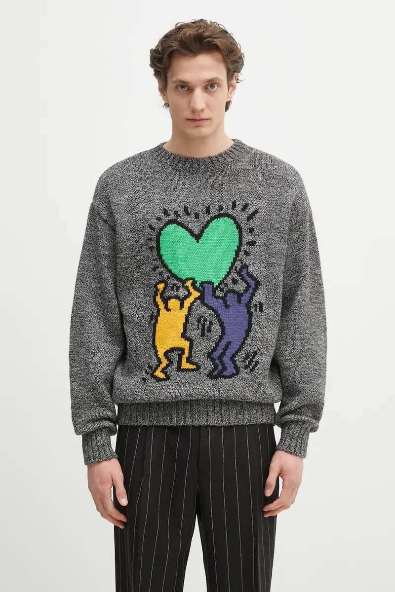 maglione in lana x Keith Haring uomo colore grigio KH.WM.KN03