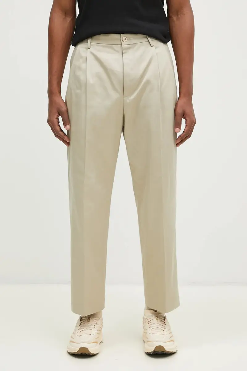 pantaloni in cotone Double Pleated Chino Trousers colore beige 24FW-WMP-PT02