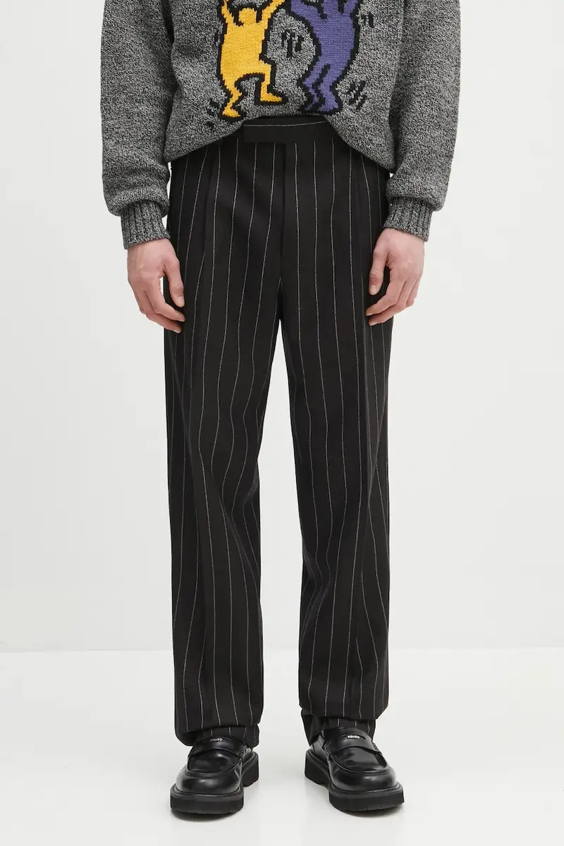 pantaloni in lana Double Pleated colore nero 24FW-WMP-TR21