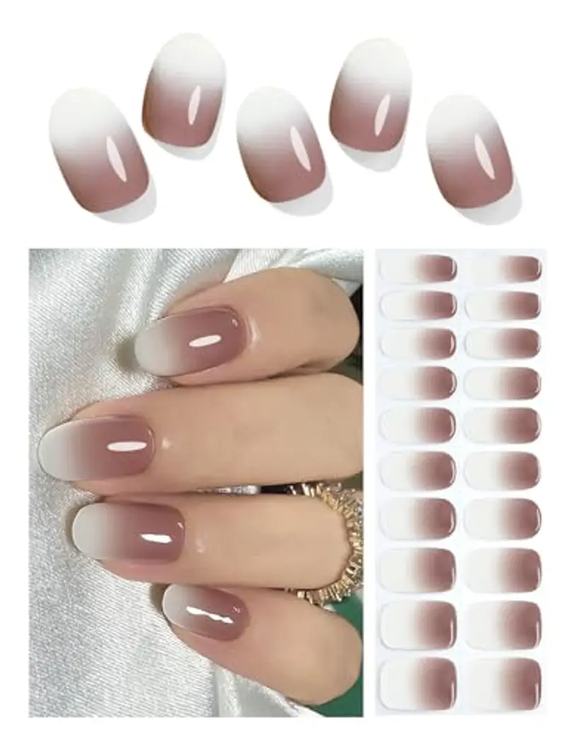 Wahrshei Unghie Gel Adesive UV | Gradiente Marrone Smalto Adesivo Gel UV | 20 PCS Pellicola per Unghie Autoadesiva |