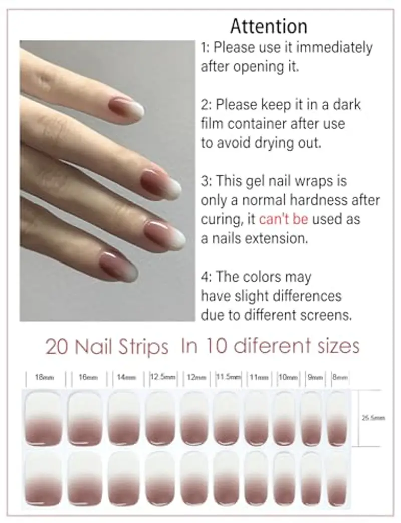 Wahrshei Unghie Gel Adesive UV | Gradiente Marrone Smalto Adesivo Gel UV | 20 PCS Pellicola per Unghie Autoadesiva | miniatura 2