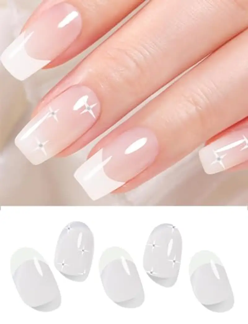 Wahrshei Unghie Gel Adesive UV | Stelle Francesi Smalto Adesivo Gel UV | 20 PCS Pellicola per Unghie Autoadesiva |