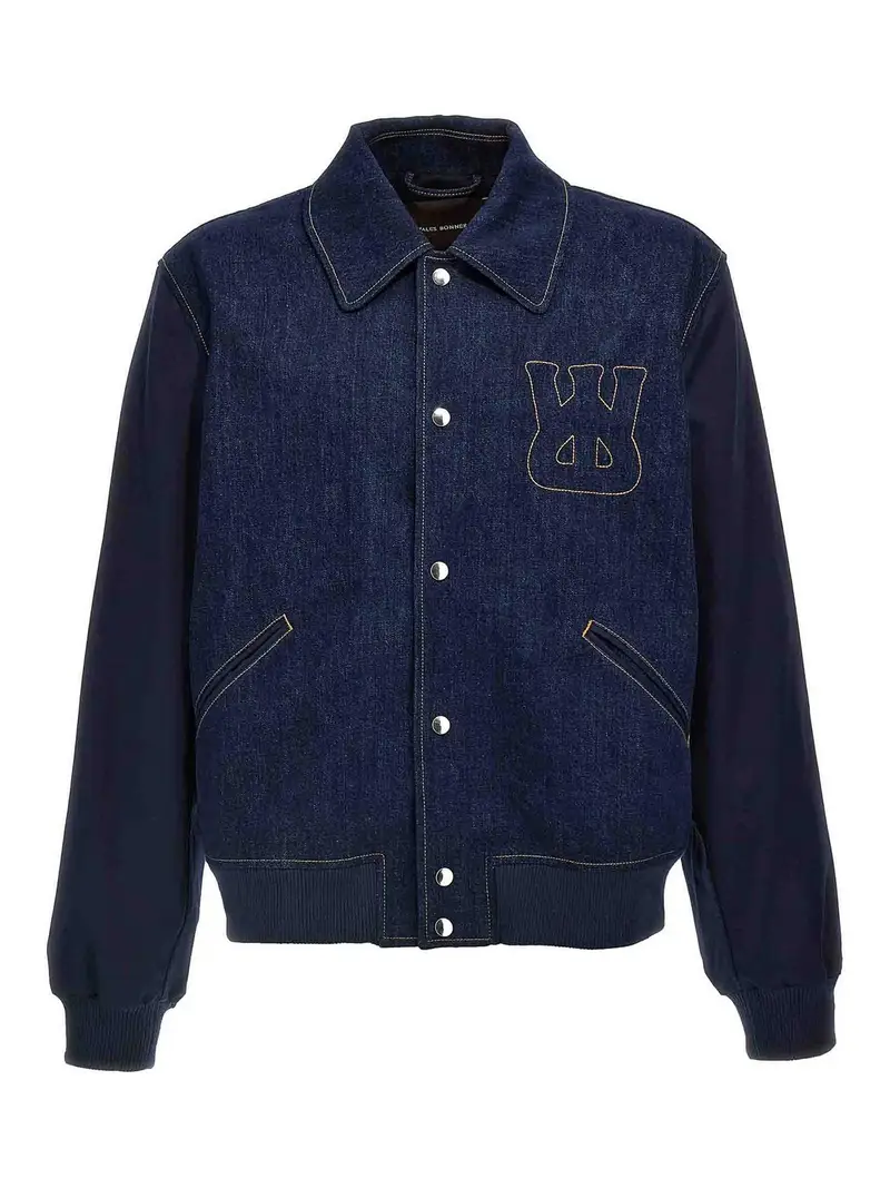 La giacca di varsity in denim eco Blu