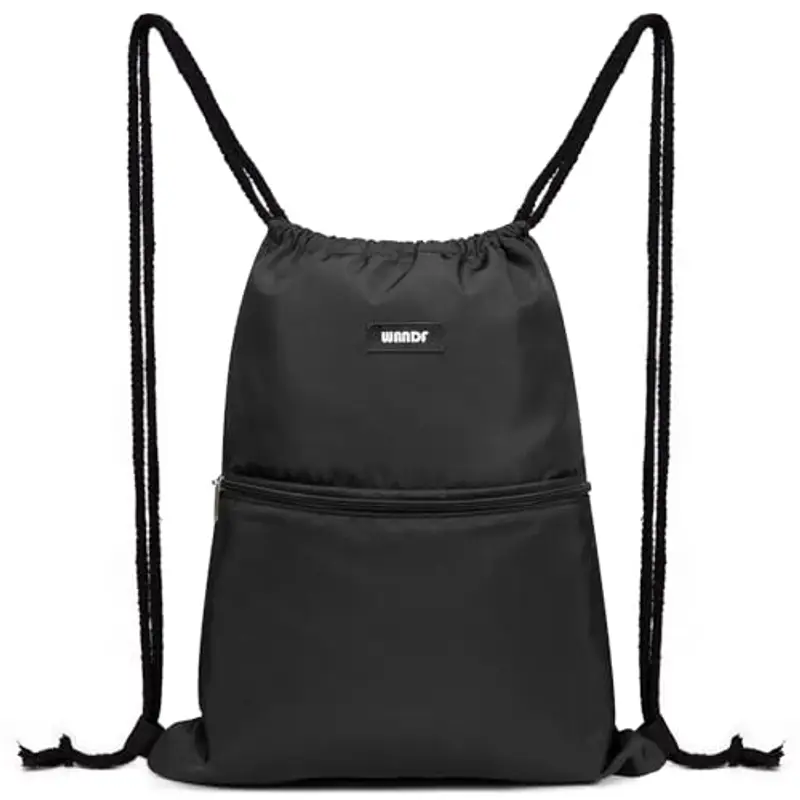 WANDF Borsa morbida Zaino a corde Borsa Coulisse Sacca sportiva Sacche da palestra resistente all'acqua Zaino donna palestra uomo (A-Nero)