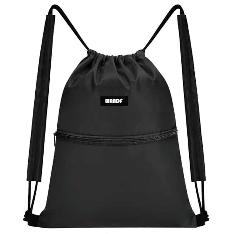 WANDF Zaino con Coulisse con Spalline Borsa da Palestra Borsa Sportiva Sacca Sportiva Sacca da Palestra Coulisse Regolabile per Uomo e Donna Tasca Interna 11 Litri (Nero)