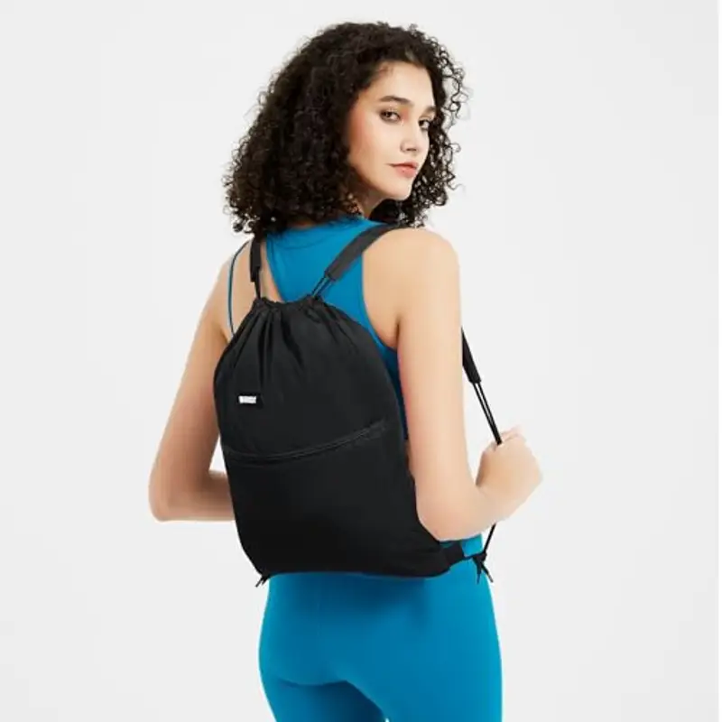 WANDF Zaino con Coulisse con Spalline Borsa da Palestra Borsa Sportiva Sacca Sportiva Sacca da Palestra Coulisse Regolabile per Uomo e Donna Tasca Interna 11 Litri (Nero) miniatura 3