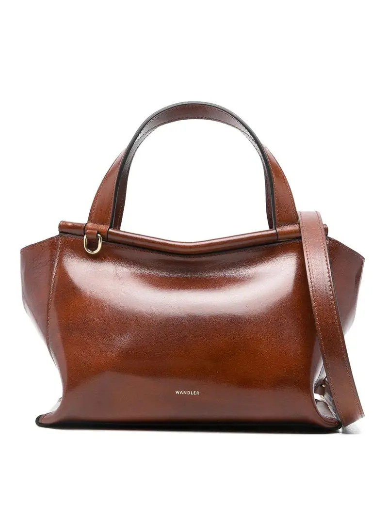 Borsa tote in pelle nera con manici superiori Marrone