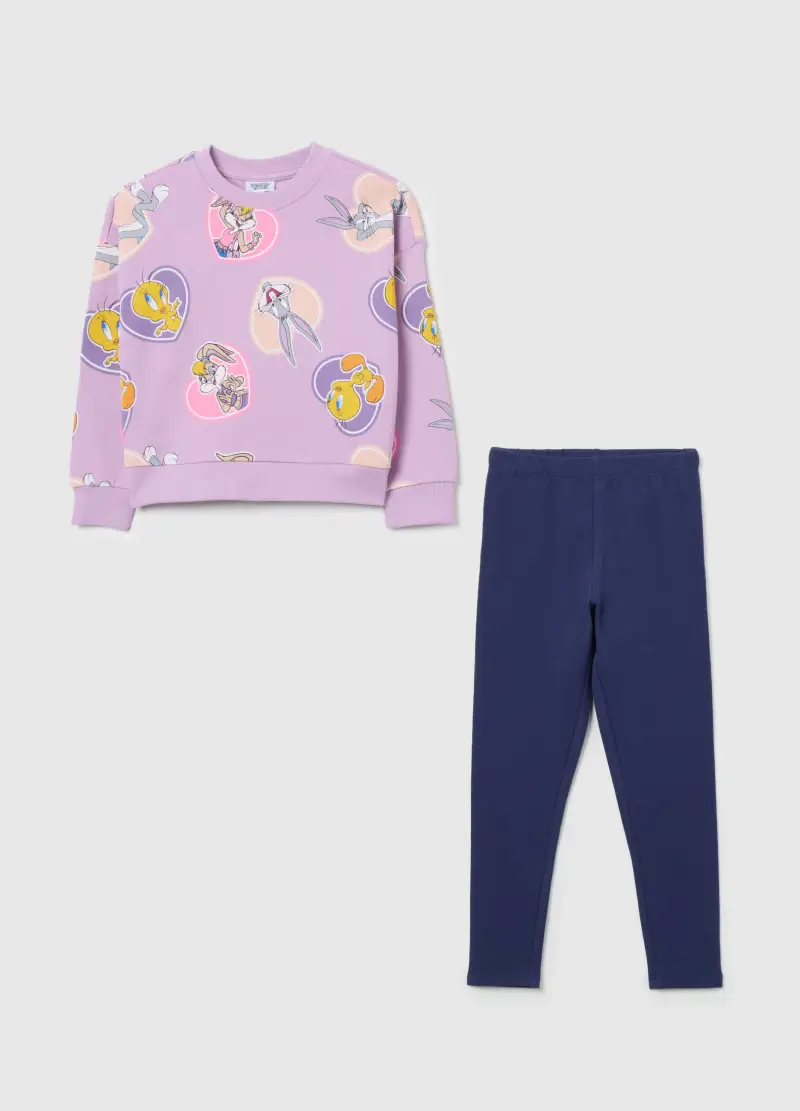 Completo Felpa E Leggings Viola Per Bambina, Blu