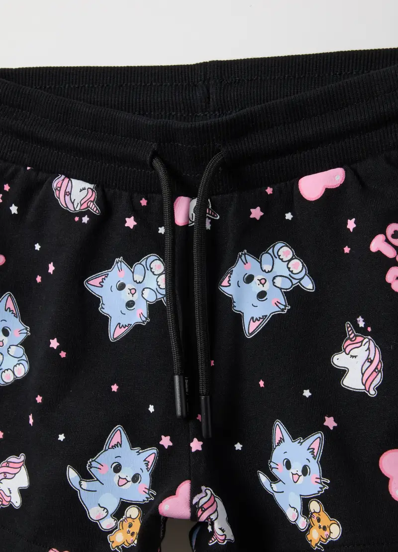 Pantaloncini In Puro Cotone Multicolor Da Bambina Regular Fit Con Stampe, Multicolor miniatura 3