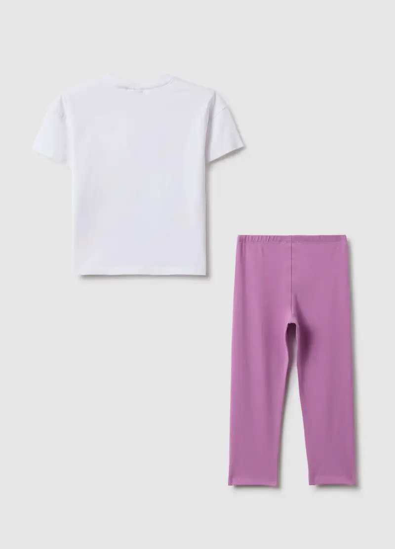 Set T-shirt Leggings In Cotone Elasticizzato Multicolor Da Bambina, Bianco miniatura 2