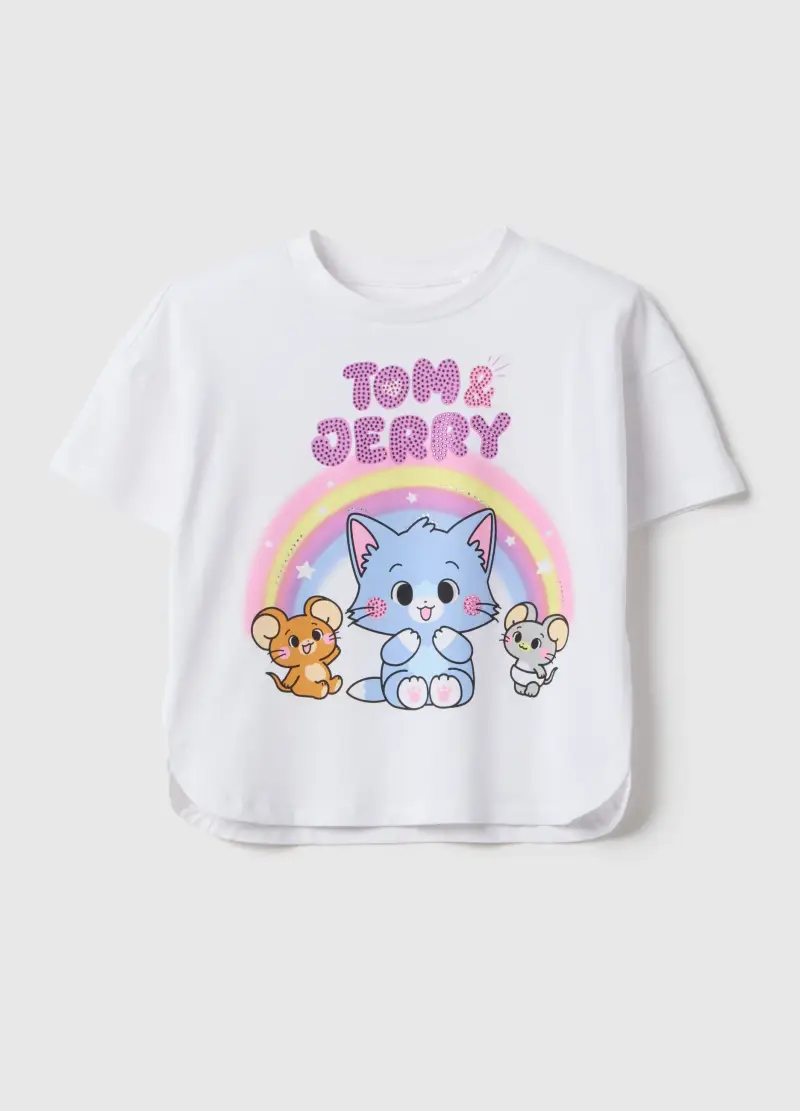 T-shirt In Cotone Elasticizzato Bianca Per Bambine Con Stampa, Bambina, Bianco