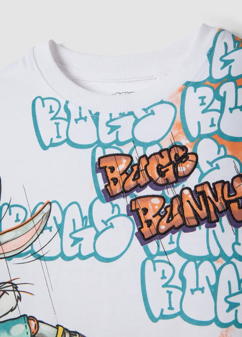T-shirt In Puro Cotone Bianca Da Bambino Oversize Fit Con Bugs Bunny, Bianco miniatura 3