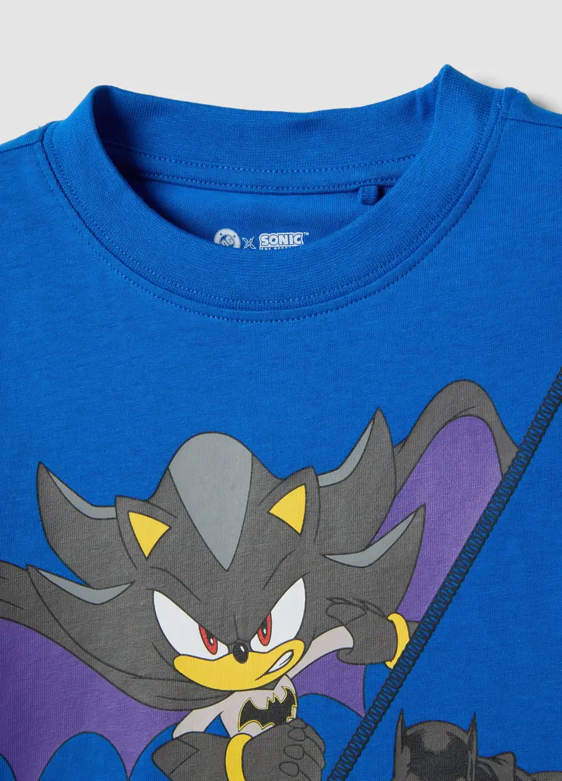 T-shirt In Puro Cotone Blu Da Bambino Oversize Fit Con Stampa Sonic, Blu miniatura 3
