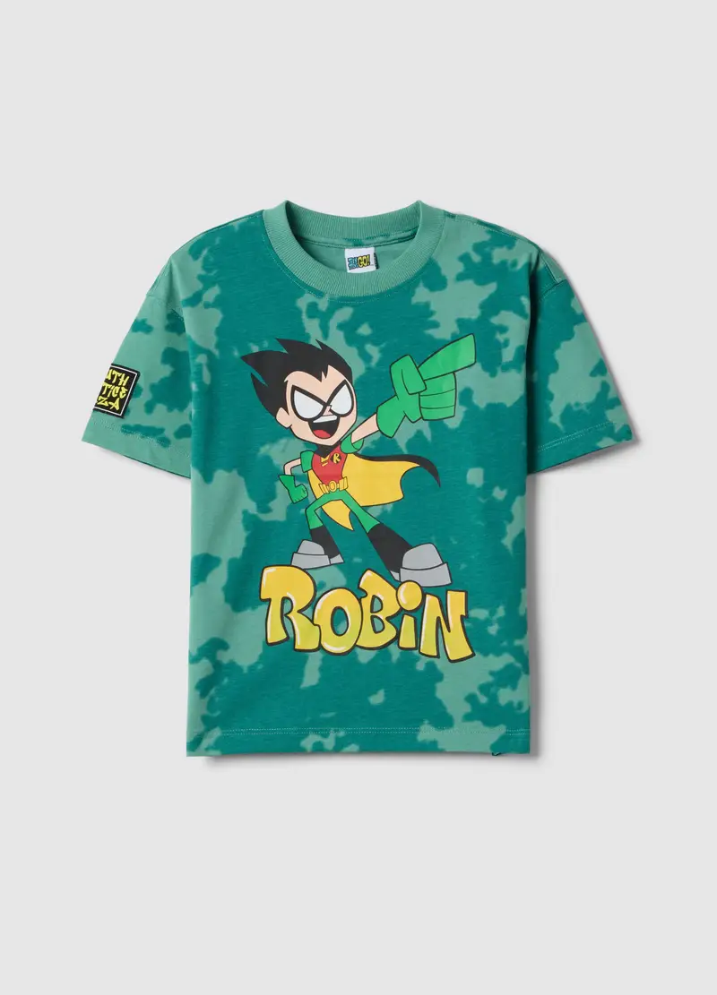 T-shirt In Puro Cotone Verde Da Bambino Regular Fit Con Stampa, Verde