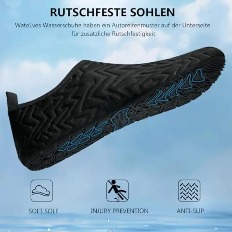 WateLves Scarpe da Bagno Uomini Donne Acqua Scarpe da Spiaggia Scarpe da nuotoTraspirante Surf Scarpe Unisex Spiaggia Piscina Yoga 3D Schwarz-44/45 miniatura 2