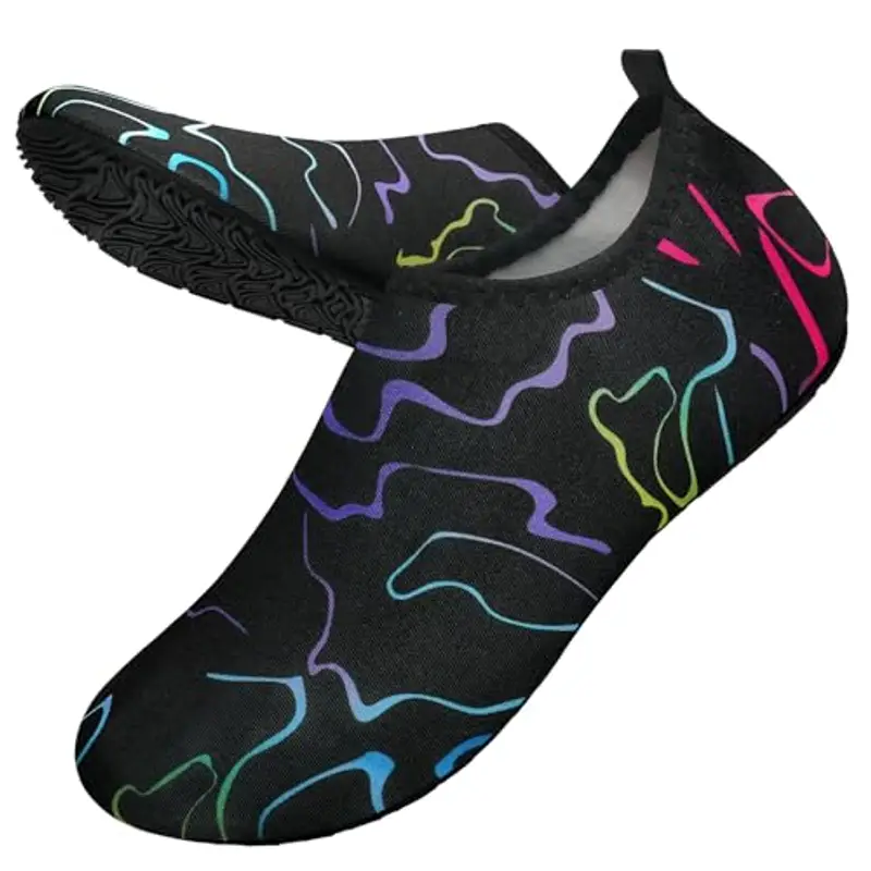 WateLves Scarpe da Bagno Uomini Donne Acqua Scarpe da Spiaggia Scarpe da nuotoTraspirante Surf Scarpe Unisex Spiaggia Piscina Yoga Farblinien schwarz-40/41