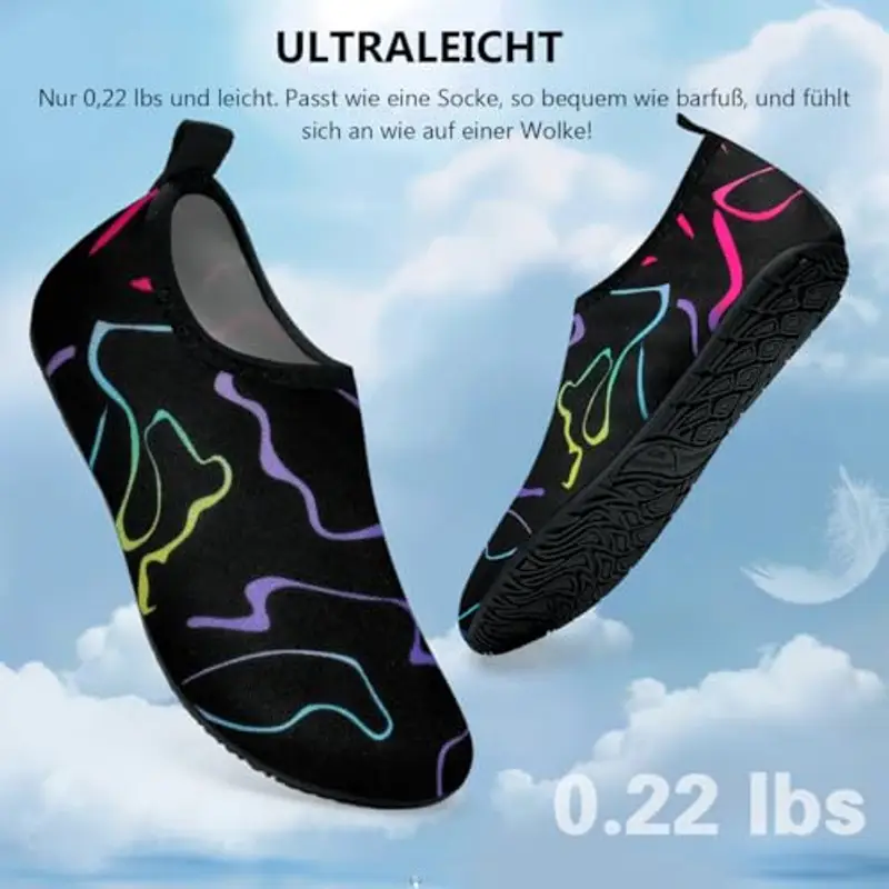 WateLves Scarpe da Bagno Uomini Donne Acqua Scarpe da Spiaggia Scarpe da nuotoTraspirante Surf Scarpe Unisex Spiaggia Piscina Yoga Farblinien schwarz-40/41 miniatura 3