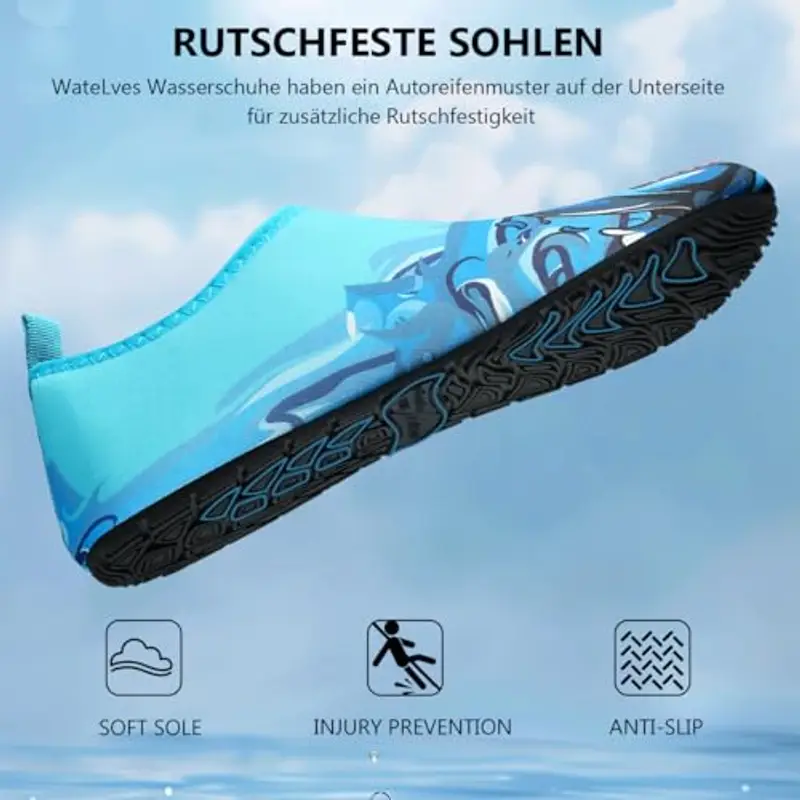 WateLves Scarpe da Bagno Uomini Donne Acqua Scarpe da Spiaggia Scarpe da nuotoTraspirante Surf Scarpe Unisex Spiaggia Piscina Yoga Hai Blau-40/41 miniatura 2