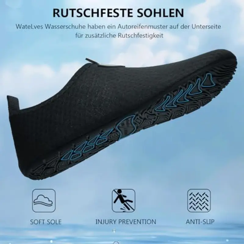 WateLves Scarpe da Bagno Uomini Donne Acqua Scarpe da Spiaggia Scarpe da nuotoTraspirante Surf Scarpe Unisex Spiaggia Piscina Yoga Schneeflocke Schwarz-46/47 miniatura 2