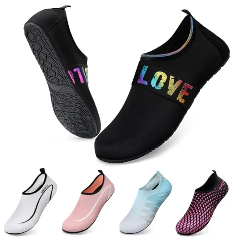 WateLves Scarpe da Scoglio Scarpette Donna Uomo Asciugatura Rapida Super Leggere Antiscivolo per Spiaggia e Snorkeling Unisex Bunte Love 46/47