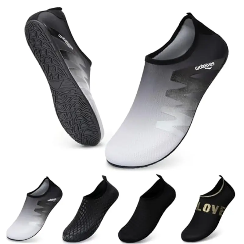 WateLves Scarpe da Scoglio Scarpette Donna Uomo Asciugatura Rapida Super Leggere Antiscivolo per Spiaggia e Snorkeling Unisex Grau Schwarz 40/41