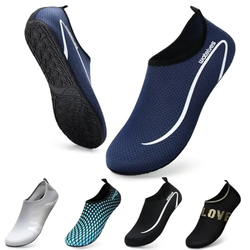 WateLves Scarpe da Scoglio Scarpette Donna Uomo Asciugatura Rapida Super Leggere Antiscivolo per Spiaggia e Snorkeling Unisex Linie Dunkelblaue 46/47