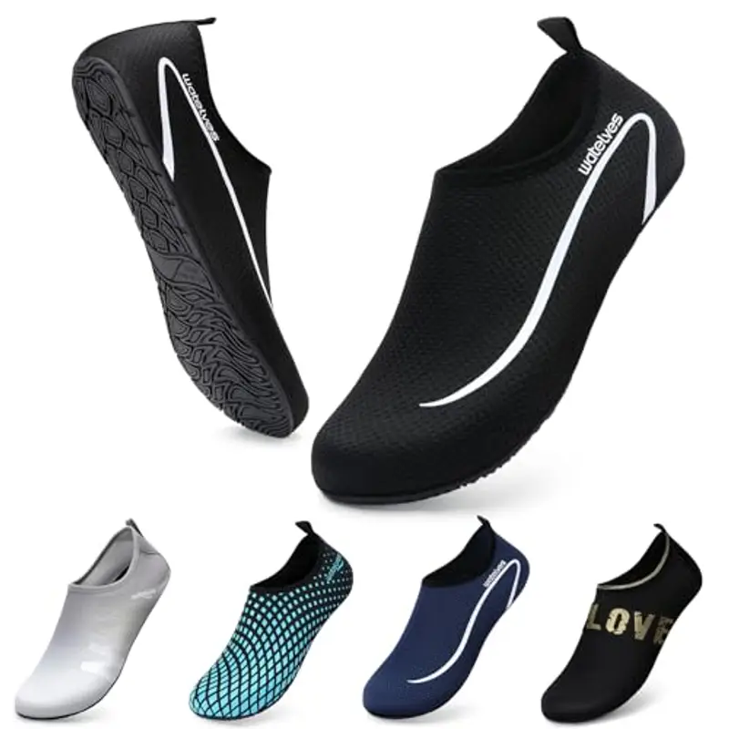WateLves Scarpe da Scoglio Scarpette Donna Uomo Asciugatura Rapida Super Leggere Antiscivolo per Spiaggia e Snorkeling Unisex Linie Schwarz 46/47