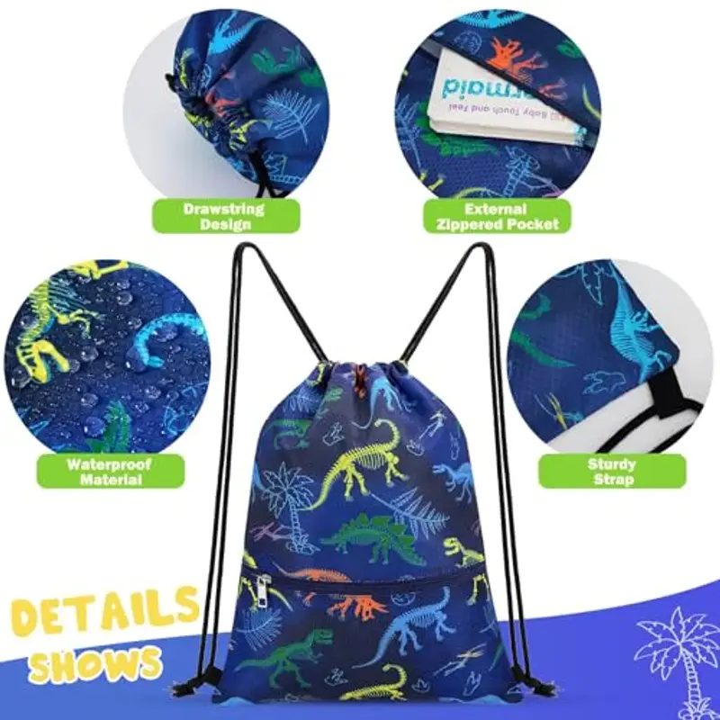 WAWSAM Borsa con Coulisse Dinosauro per Bambini - Sacca Palestra con Coulisse per Bambini Borsa Sportiva Bambina miniatura 2