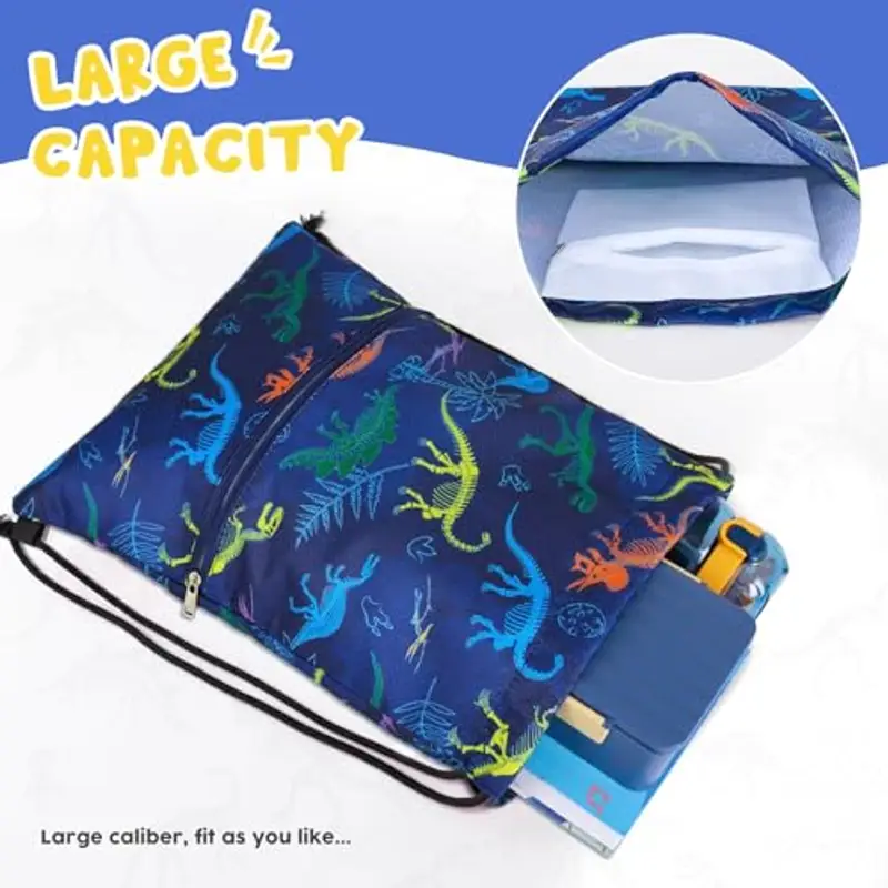 WAWSAM Borsa con Coulisse Dinosauro per Bambini - Sacca Palestra con Coulisse per Bambini Borsa Sportiva Bambina miniatura 3
