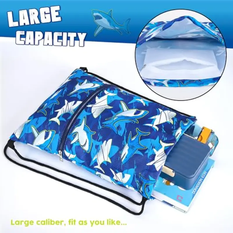 WAWSAM Borsa con Coulisse Squalo per Bambini - Sacca Palestra con Coulisse per Bambini Borsa Sportiva Bambina Ragazzo miniatura 3