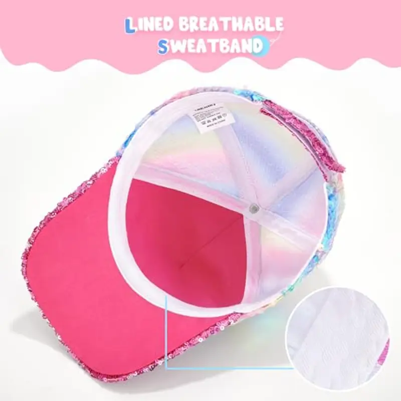 WAWSAM Cappello da baseball con unicorno per ragazze, cappello da camionista per bambini, carino e regolabile, Paillettes, 4-8 Anni miniatura 2