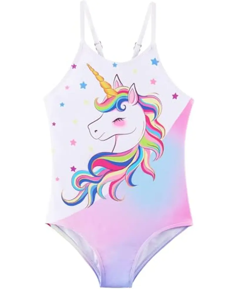 WAWSAM Costumi a Pezzi da Bagno per Bambine e Ragazze Unicorno Costumi da Bagno Interi Arcobaleno 1 Pezzo Costume Intero per 3 Anni Bambini Nuoto Spiaggia Piscina Vacanze