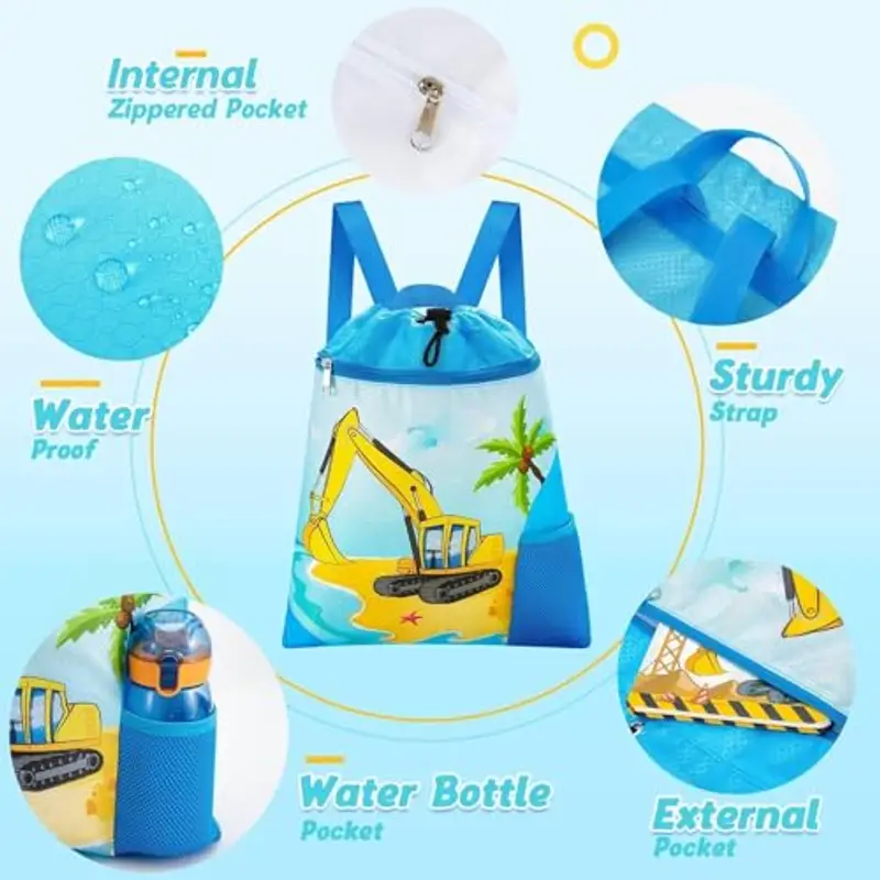 WAWSAM Escavatore Zaino da Palestra Coulisse - Borsa da Palestra Sportiva per Ragazzi Bambini Impermeabile Nuotare Spiaggia Zaino Regalo di Compleanno con Tasca Frontale Tasca per Bottiglia d'Acqua miniatura 3