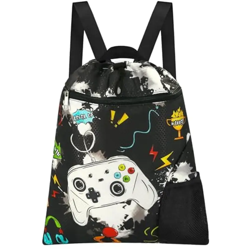 WAWSAM Gioco Zaino da Palestra Coulisse - Borsa da Palestra Sportiva per Ragazzi Bambini Impermeabile Nuotare Spiaggia Zaino Regalo di Compleanno con Tasca Frontale Tasca per Bottiglia d'Acqua